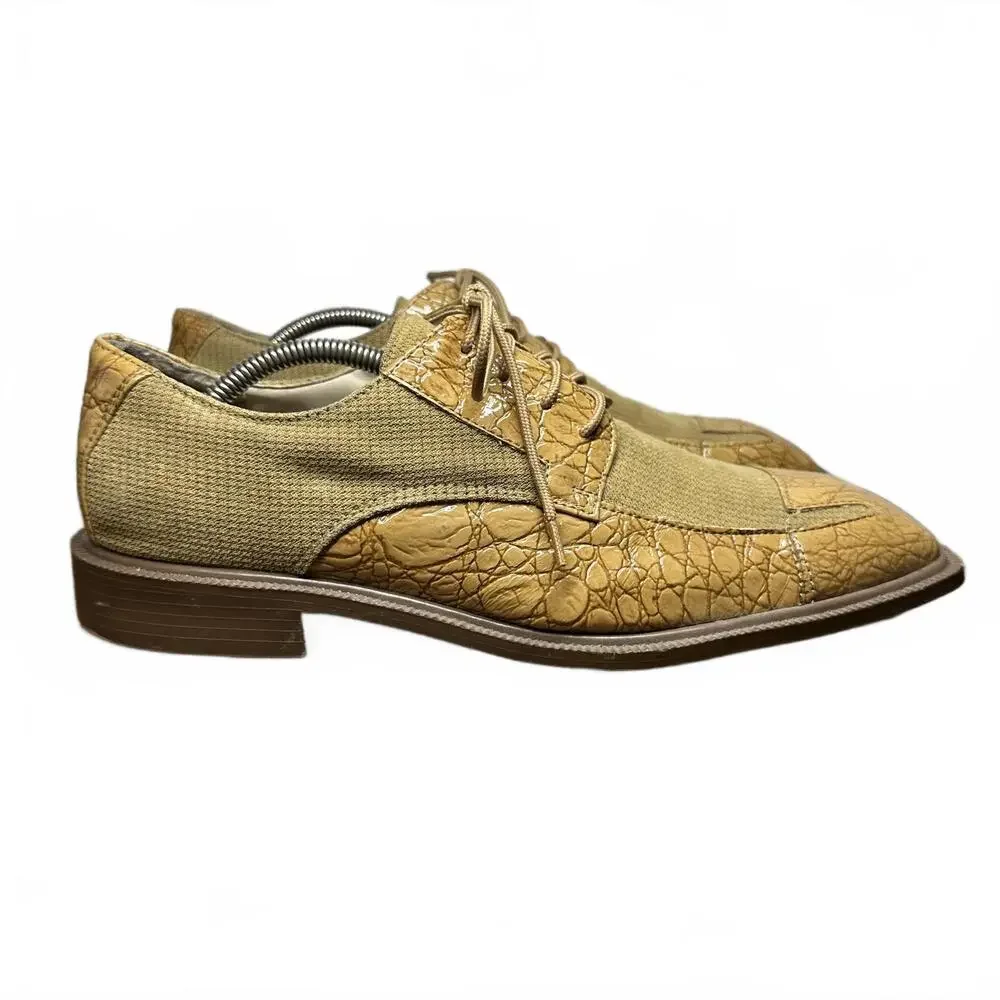 Hugo Vitelli Men’s Oxford Dress Shoes Size 11 Tan Croc Embossed